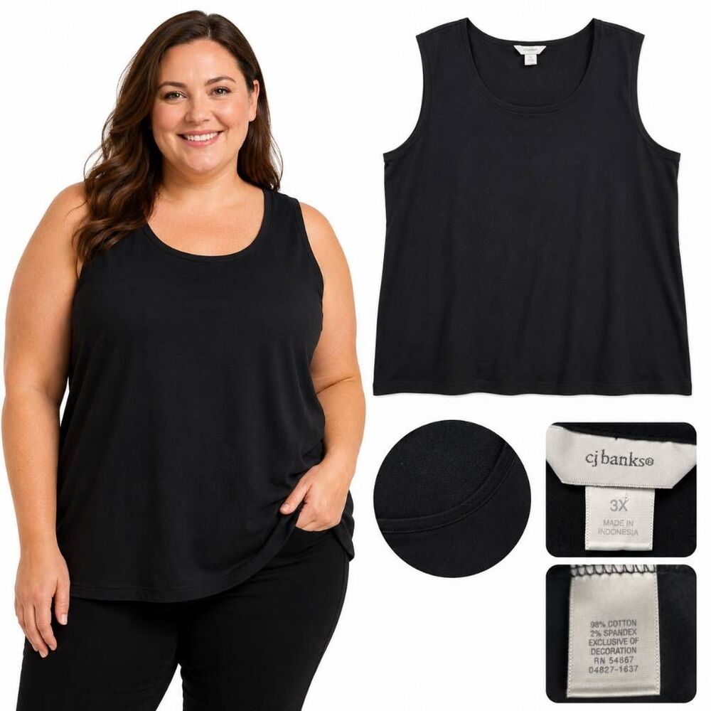 CJ Banks 3X Black Sleeveless Lace Trim Tank Top